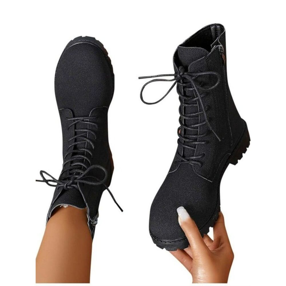 (A-4810) ZBY Women's Suede Combat Boots Lace Up Sz 7.5